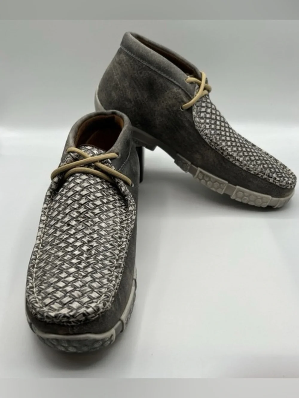 Men's Woven Slip-On Loafers in Gray with Tan Laces